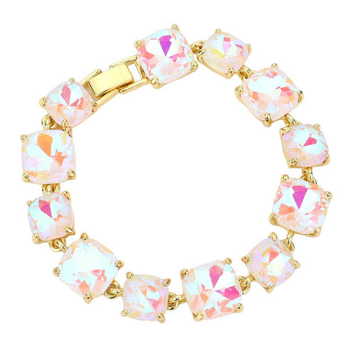 Women's Cushion Square Stone Link Evening Bracelet - White