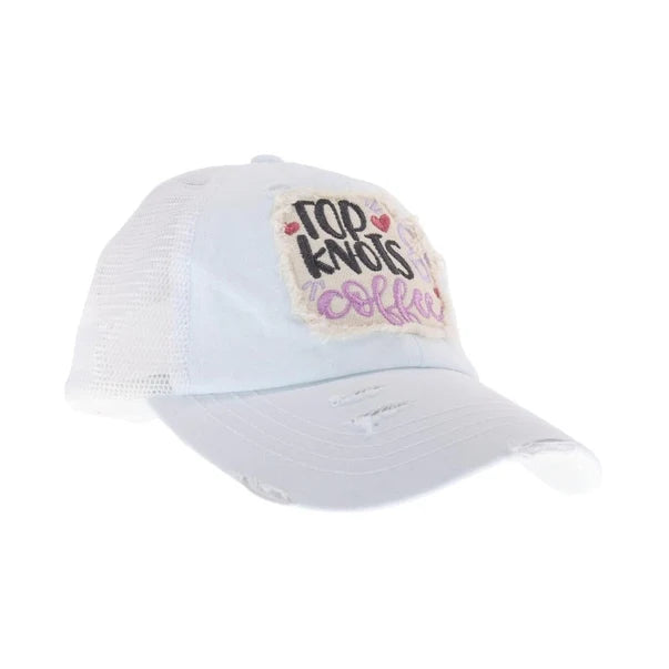 Top Knots and Coffee Patch C.C High Pony Criss Cross Ball Cap is expertly designed for both style and practicality. Featuring a unique criss-cross back, it comfortably accommodates high ponytails, making it ideal for active lifestyles. The cap showcases a charming coffee-themed patch, adding personality and flair. Made from durable, breathable materials, it ensures a secure fit and all-day comfort. Perfect for casual outings or workouts, this cap blends functionality with a distinctive look tailored for tho