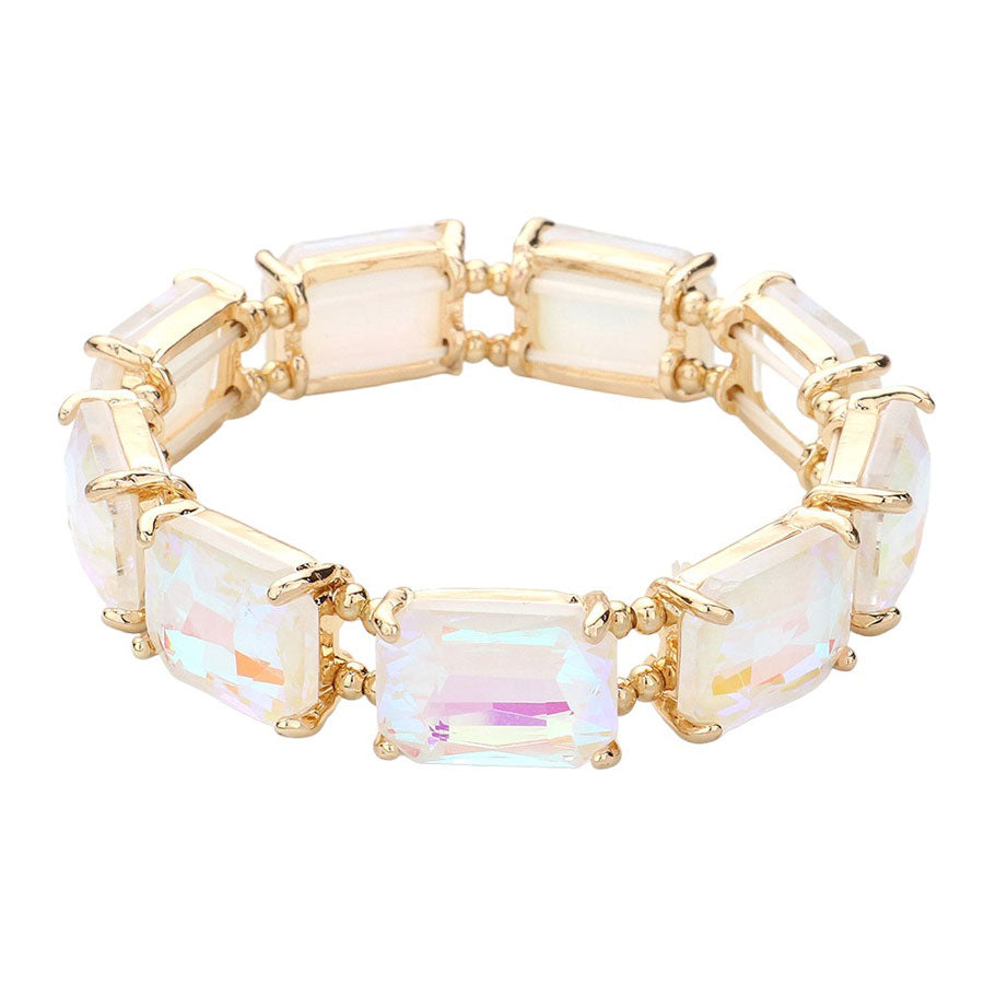 White Emerald Cut Stone Stretch Evening Bracelet, get ready with this Stretch Evening Bracelet to receive the best compliments on any special occasion. Put on a pop of color to complete your ensemble and make you stand out on special occasions. It looks so pretty, bright, and elegant on any special occasion. 