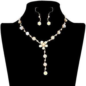 White Enamel Flower Stone Embellished Y Choker Jewelry Set, This beautiful set offers a unique eye-catching piece crafted with quality materials for a striking addition to any look. The set is adorned with bright enamel flowers and glimmering stones for a chic and elegant look. Wear it and dazzle on any special occasion.
