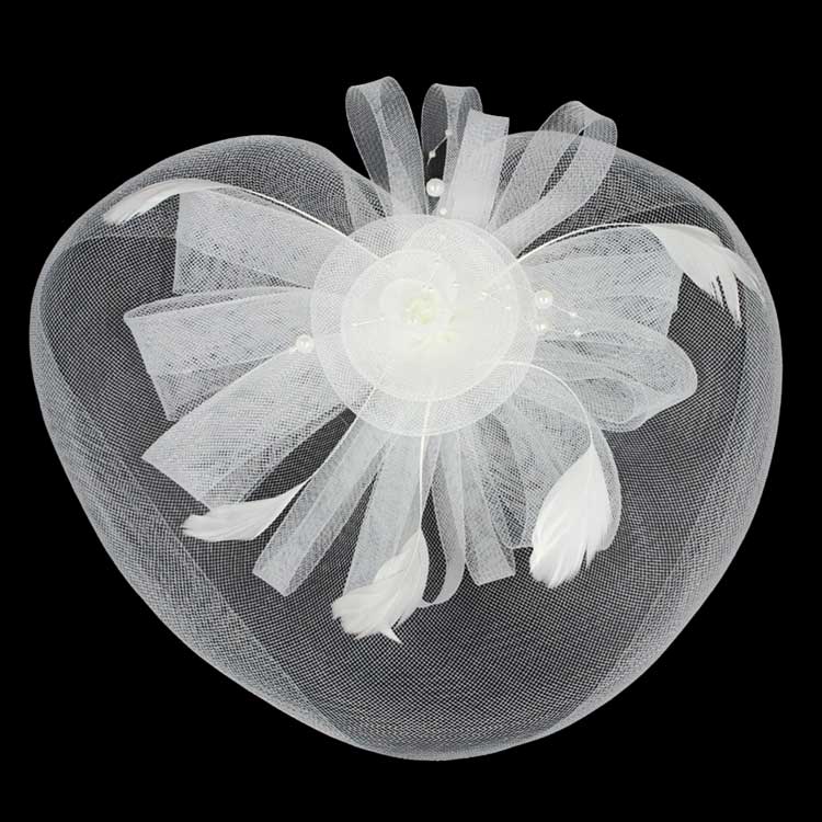 White Pearl Feather Mesh Flower Fascinator Headband, this accessory adds romance to any look. Made with delicate mesh and detailed with a feather flower and pearl accents, it is sure to become your go-to accessory for special occasions or any event. Perfect gift for birthdays, anniversaries, or any other significant day. 