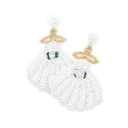 Felt Back Beaded Wedding Dress Dangle Earrings - White