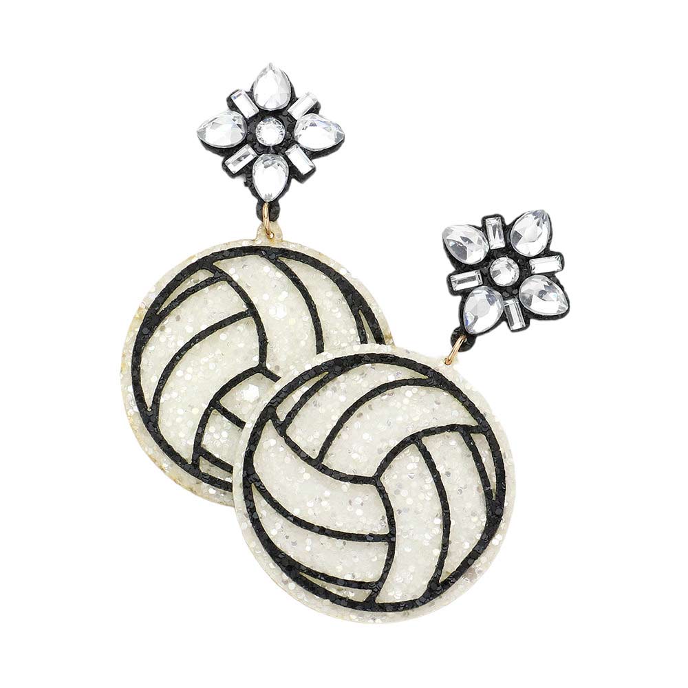 White Glittered Volleyball Dangle Earrings, stand out with their unique and colorful glittered volleyball design. Show your sporty spirit in style with these lightweight and durable earrings. A perfect accessory to cheer your favorite team. An excellent gift for your friends, and acquaintances who love volleyball.