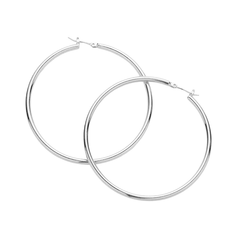 White Gold 14K Gold Dipped 2.25 Inch Metal Hoop Pin Catch Earrings, enhance your attire with these metal hoop pins catch earrings to show off your fun trendsetting style. Turn your ears into a chic fashion statement with these metal hoop earrings! An excellent choice for wearing at outings, parties, or any meaningful occasion.