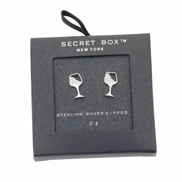 Secret Box Sterling Silver Dipped CZ Cocktail Stud Earrings - White Gold - Earrings