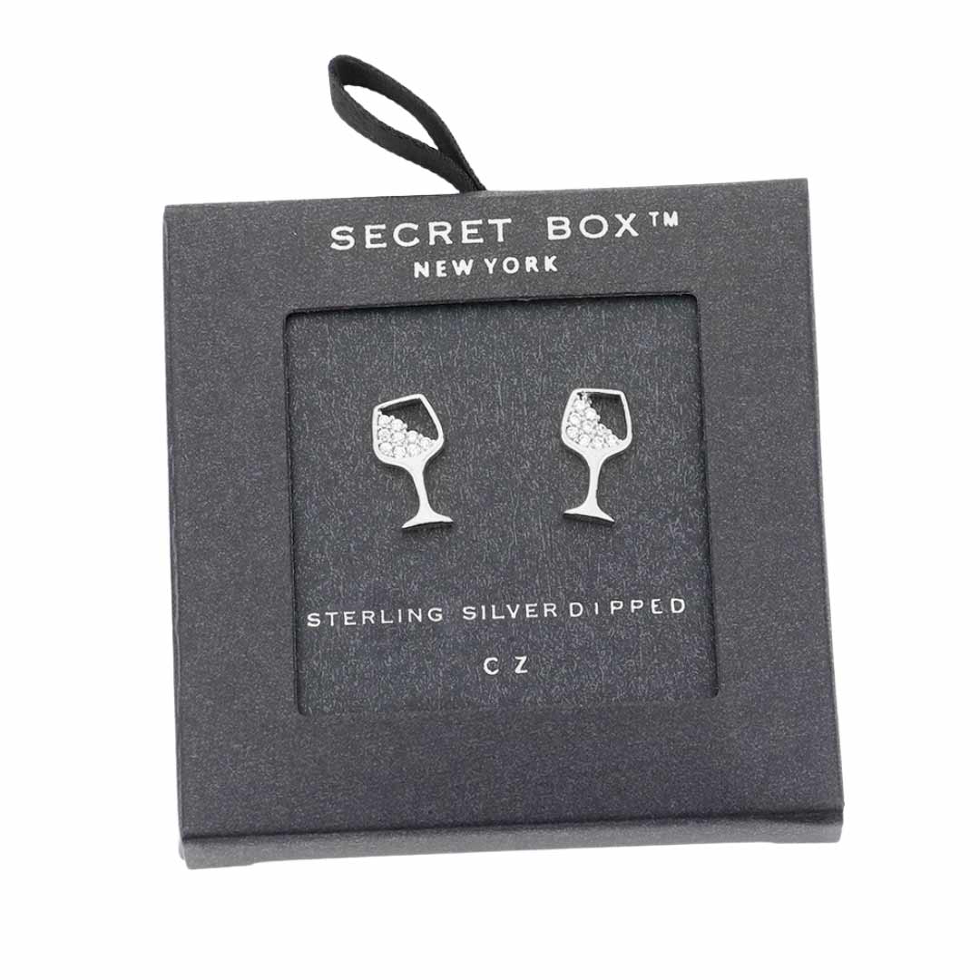 Secret Box Sterling Silver Dipped CZ Cocktail Stud Earrings