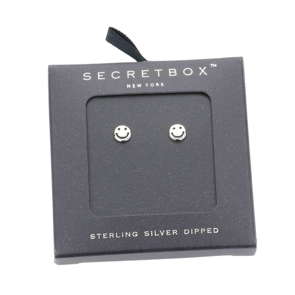 White Gold Secret Box Sterling Silver Dipped Smile Stud Earrings, Get ready with these Smile Stud Earrings, put on a pop of color to complete your ensemble. Perfect for adding just the right amount of shimmer & shine and a touch of class to any events. Perfect Birthday Gift, Anniversary Gift, Mother's Day Gift, Graduation Gift.