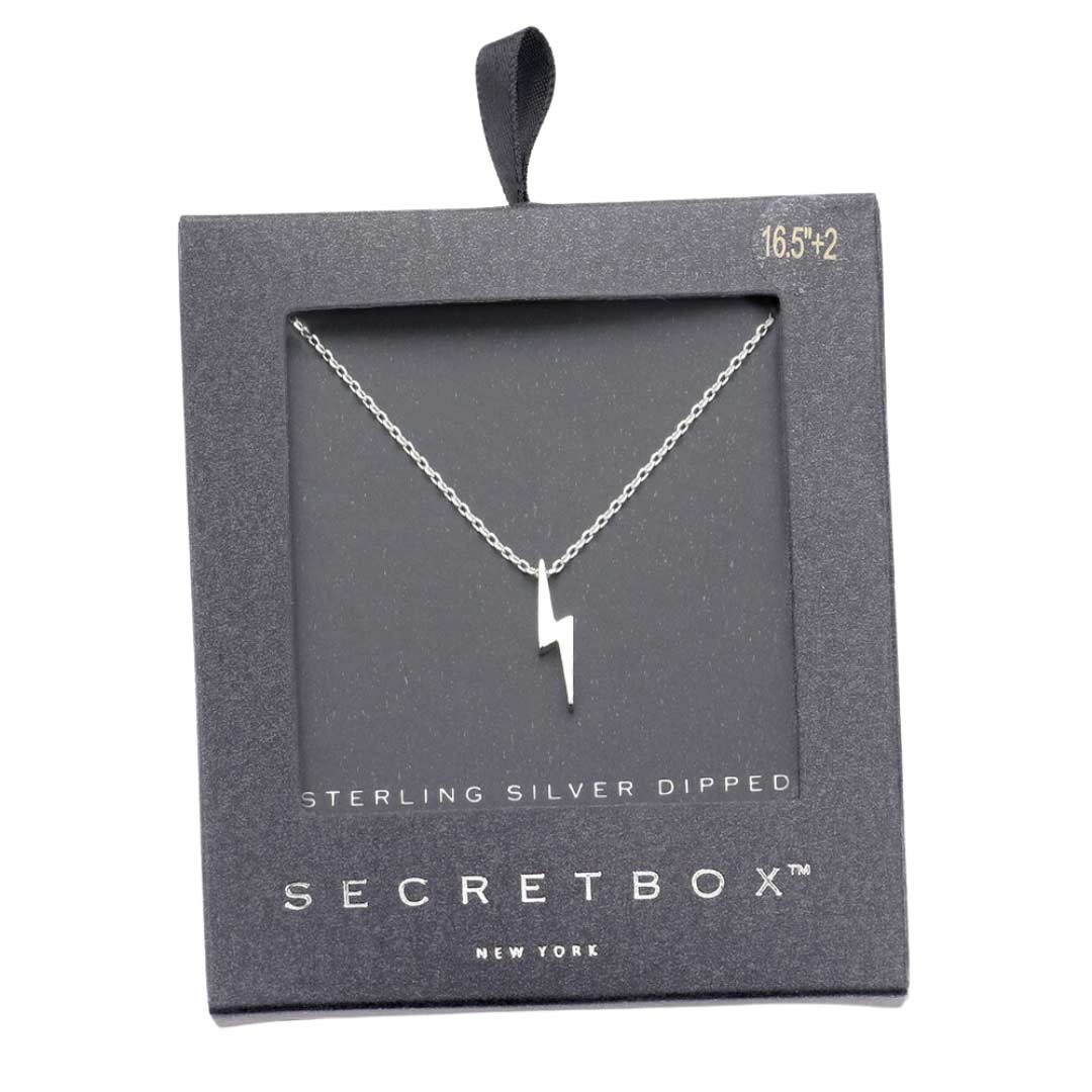 White Gold Secret Box Sterling Silver Thunderbolt Pendant Necklace, is an exquisite necklace that will surely amp up your beauty and show your perfect class anywhere, any time. Perfect Birthday Gift, Anniversary Gift, Mother's Day Gift, Anniversary Gift, Graduation Gift, Prom Jewelry, Just Because Gift, Thank You Gift.