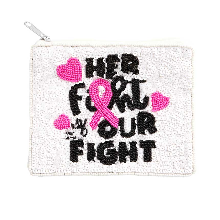 White Her Fight Is Our Fight Pink Ribbon Heart Mini Pouch Bag, is a beautiful accessory that is going to be your absolute favorite new purchase! It can play a special role in breast cancer awareness. It's versatile enough to carry with different outfits. This unique pouch is a fantastic gift for your loved one.