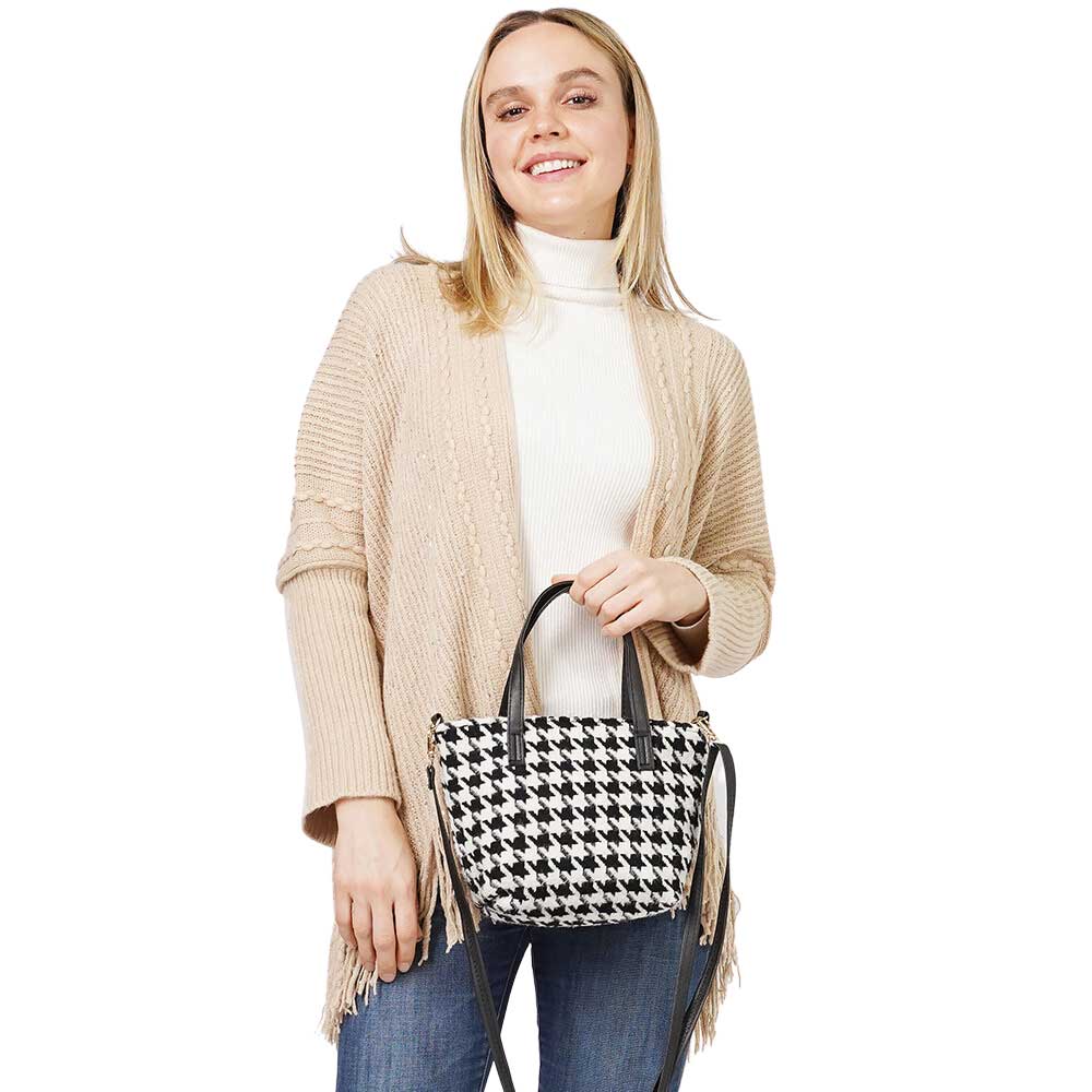 White Houndstooth Patterned Tote Crossbody Bag, perfectly goes with any outfit and shows your trendy choice to make you stand out on any occasion. This tote crossbody bag is perfect for carrying makeup, money, credit cards, keys or coins, etc. Perfect gifts for birthdays, Valentine’s Day, or any meaningful occasion.