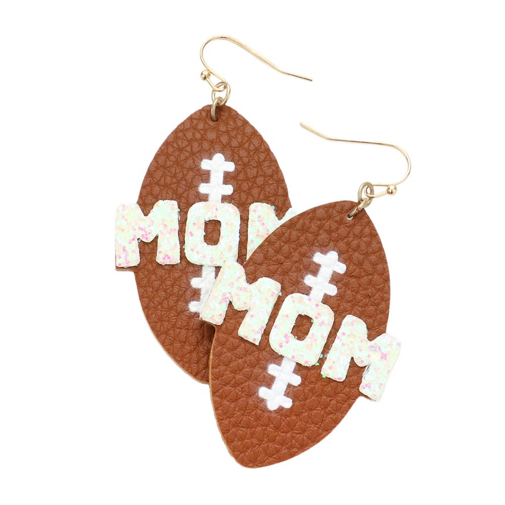 White Show off your love of football and your mother with the MOM Message Faux Leather Football Dangle Earrings. Crafted from faux leather, these dangle earrings feature a message of "MOM," perfect for honoring a special mother in your life. Whether you dress up or down, these earrings can complete any outfit. 