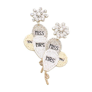 White Miss To Mrs Message Felt Back Beaded Triple Balloon Earrings, coordinate these beautiful earrings with any outfit to draw attention from the crowd everywhere, even on any occasion. Especially the wedding ceremony. These are the perfect gift for birthdays, anniversaries, Mother's Day, Graduation, etc.