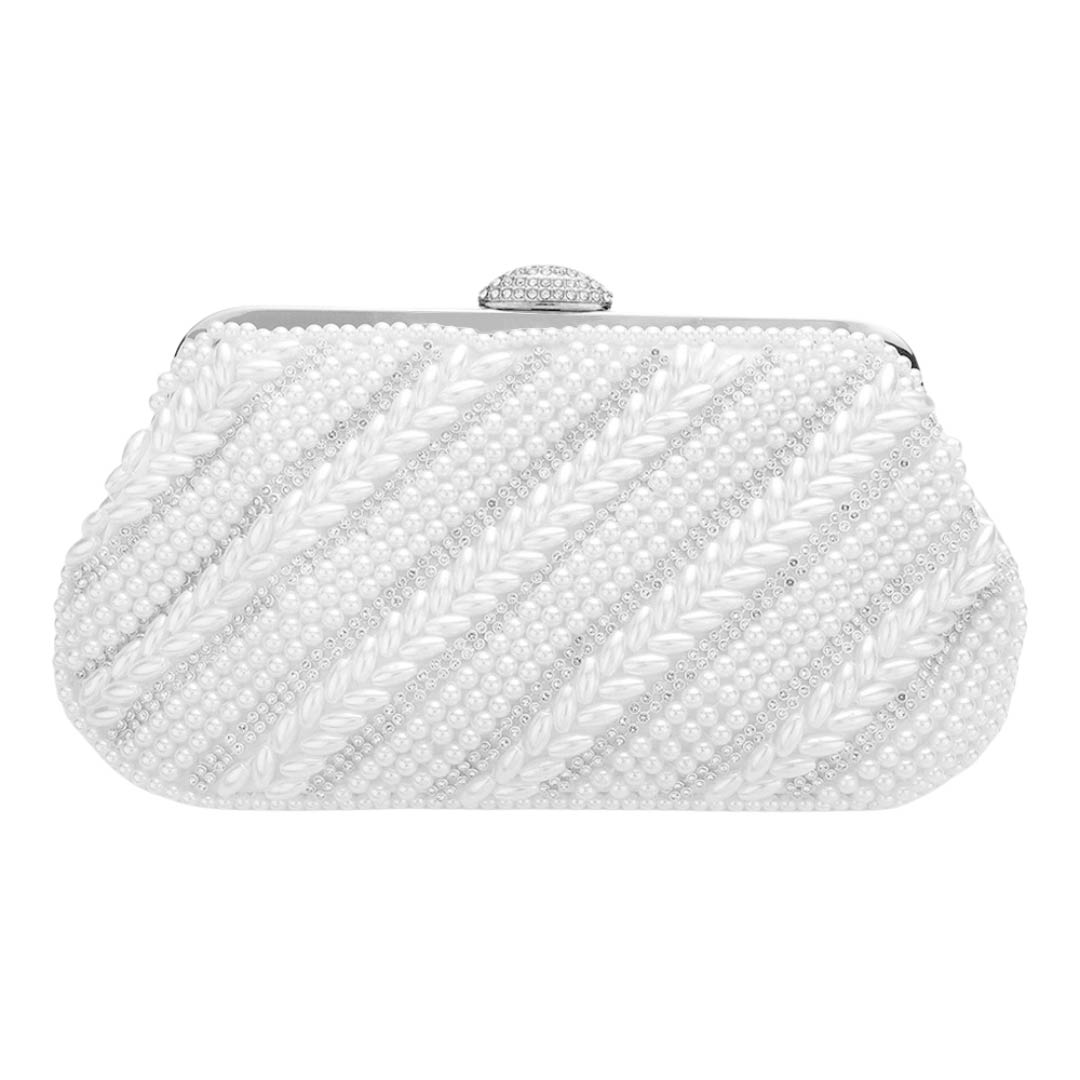 White Oblique Pearl Stone Evening Clutch Crossbody Bag, is beautifully designed and fit for all occasions & places. Its catchy and awesome appurtenance drags everyone's attraction to you at any place & occasion. Perfect gift ideas for a Birthday, Holiday, Christmas, Anniversary, Valentine's Day, or any special occasion.