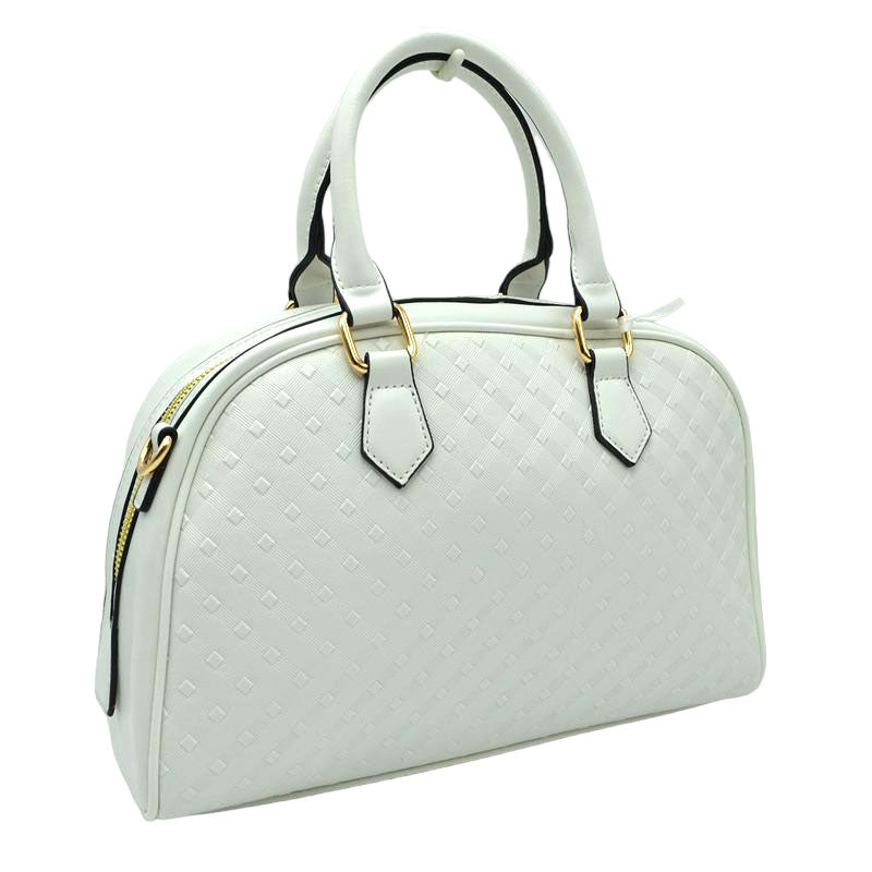 White Faux Leather Quilted Pattern Top Handle Tote Bag offers a chic and vegan alternative to traditional leather. Enjoy the stylish quilted design and comfort of a detachable long strap, perfect for on-the-go wear. Perfect Birthday Gift, Christmas Gift, Regalo Navidad, Regalo Cumpleanos, Everyday Bag, Valentines Gift