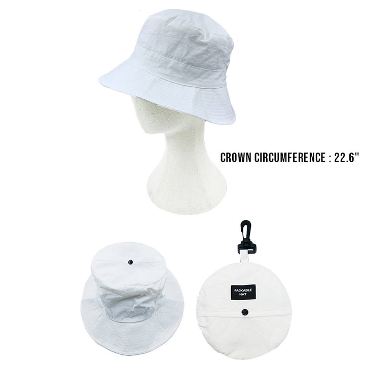 White Packable Compact Outdoor Bucket Hat, stay prepared for any sunny adventure, and don't get caught in the sun without this clever bucket hat! Perfect for any outdoor adventure, this hat packs easily into your bag and provides ample shade when needed. Stay protected and stylish with this must-have accessory.