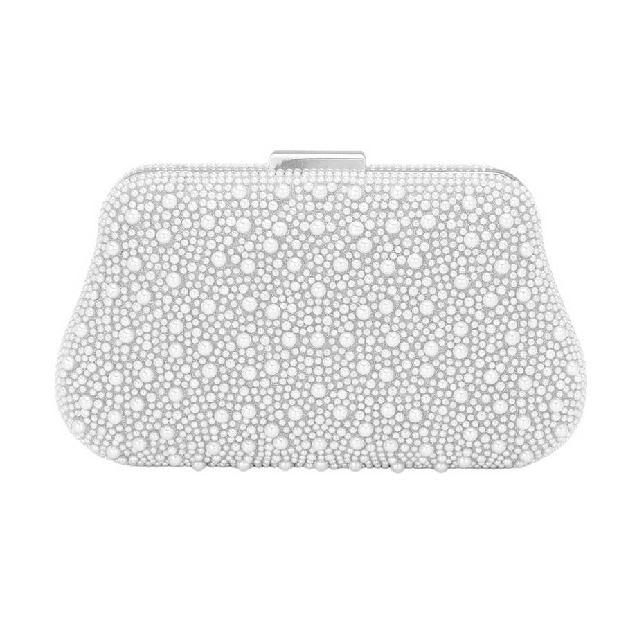Neutral Pearl Embellished Evening Clutch Bag Crossbody Bag, This pearly piece packs a punch as a clutch or crossbody bag. A must-have for any evening out, it adds a touch of elegance and fun to any outfit. With versatile wear and a playful design, this bag is a perfect addition to your collection.
