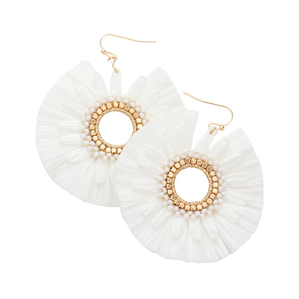 White Raffia Trimmed Open Circle Dangle Earrings, turn your ears into a chic fashion statement with these open-circle dangle earrings! These beautifully unique designed earrings with beautiful colors are suitable gifts for wives, lovers, friends, and mothers. An excellent choice for wearing at outings, parties, events, etc.