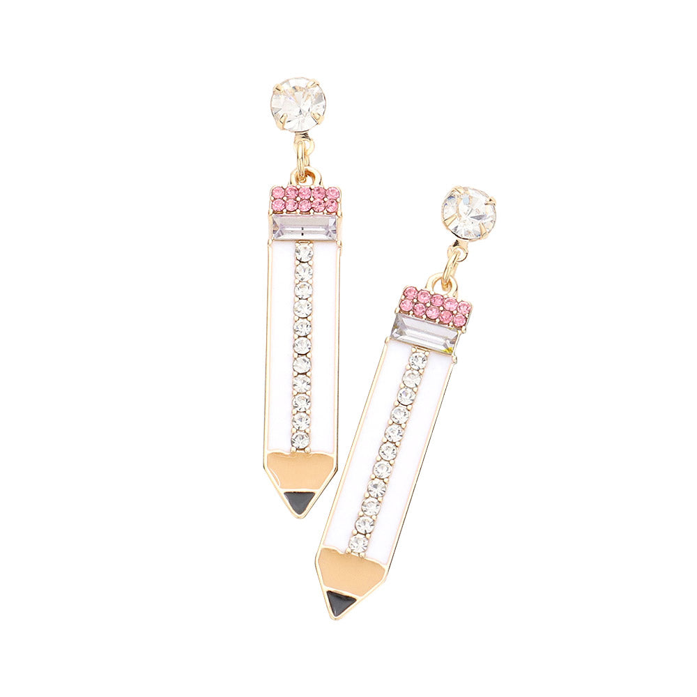 Fuchsia Rhinestone Embellished Enamel Pencil Earrings, turn your ears into a chic fashion statement with these Rhinestone Pencil earrings! These pencil dangle earrings are very lightweight and comfortable, you can wear these for a long time on special occasions. The beautifully crafted design adds a gorgeous glow to any outfit. 