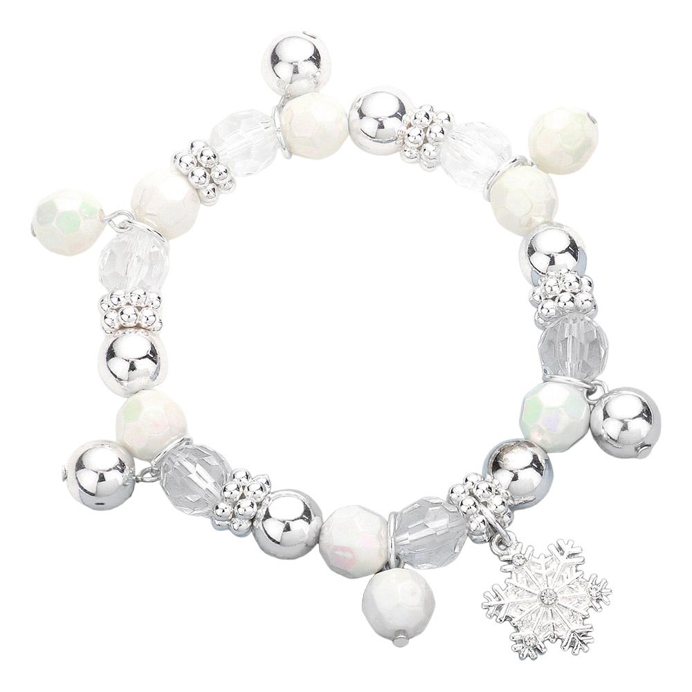 White Rhinestone Metal Snowflake Charm Beaded Stretch Bracelet, is the perfect way to show off your festive style. Crafted of fine Enamel Metal, the bracelet features a unique snowman charm, and its stretch design makes it comfortable and easy to wear. Perfect gift for birthdays, anniversaries, Mother's Day, etc.