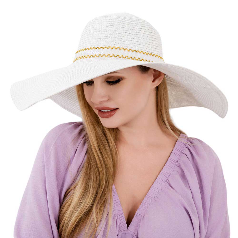 White Sequin Band Pointed Straw Sun Hat, Get ready to shine in the summer sun with our Sequin Band Pointed Sun Hat! Made with sturdy straw for all-day wear, this hat features a stylish sequin band for a touch of glam. Protect yourself from UV rays while making a statement - no dull moments here! Perfect summer gift choice!