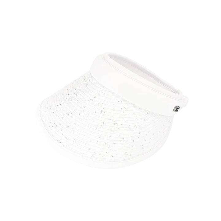 Sequin C.C Visor combines stylish sparkle with practical sun protection. Crafted with shimmering sequins, this visor offers a fashionable way to shield your eyes and face from sunlight during outdoor activities. Its adjustable fit ensures comfort and stability, making it ideal for sports, beach days, or casual wear. Elevate your sun-safe wardrobe with this expert blend of function and flair.