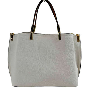 White Simpler Times Bucket Crossbody Bags For Women. A great everyday casual shoulder bag composed of Faux leather. A simple design with subtle gold hardware details on the closure.  Magnetic snap closure for an inner zipper pouch opening spacious to hold your phone, wallet, and other essentials securely.