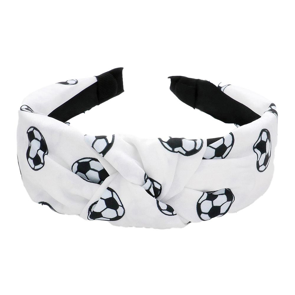 White Soccer Printed Knot Burnout Headband, a beautifully crafted design adds a glow to any outfit, which easily makes your events more enjoyable. Give inspiration to your favorite team through it. This headband is a good companion when you go outdoors playing, marketing, beach travel, etc.