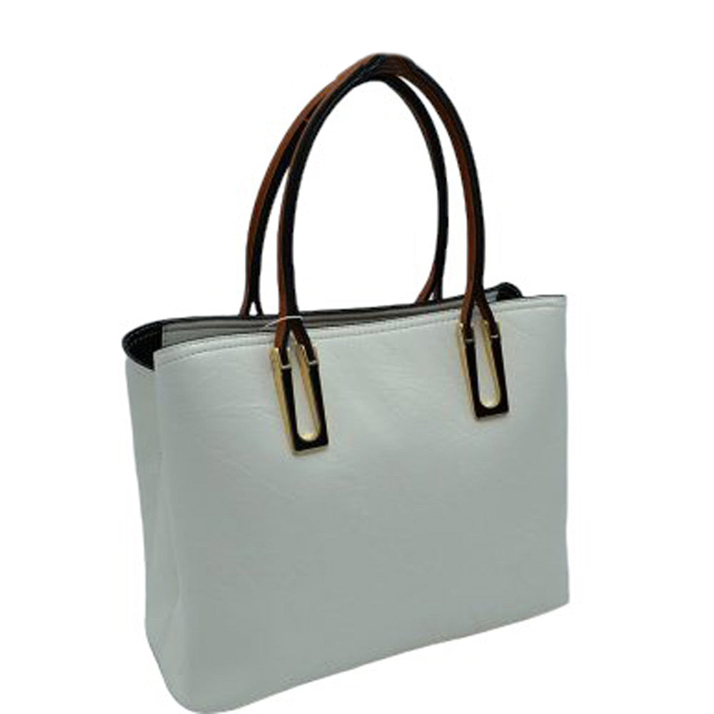 White Solid Faux Leather Tote Bag Shoulder Bag, is perfect for the modern woman. Crafted with genuine faux leather, this stylish bag is durable, light, and spacious, and with adjustable straps, it is perfect for everyday use. Its sleek design will have you turning heads wherever you go.