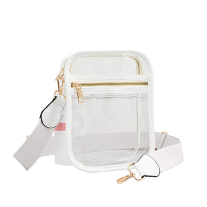 White Solid Faux Leather Transparent Rectangle Crossbody Bag is sophisticated and stylish. Crafted with durable, high-quality faux leather, it features a transparent rectangular shape for a chic look. Carry it to your next dinner date or social event to add a touch of elegance. Perfect Gift for fashion enthusiasts.