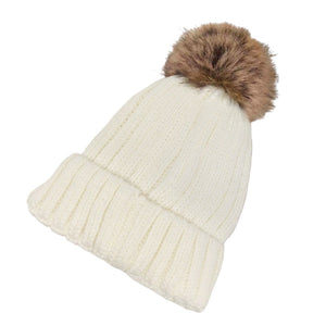 White Solid Knit Faux Fur Pom Pom Beanie Hat, stay warm during the chilly months with this cozy pom pom beanie hat. This is the perfect hat for any stylish outfit or winter dress. Perfect gift item for Birthdays, Christmas, Stocking stuffers, Secret Santa, holidays, anniversaries, Valentine's Day, etc.