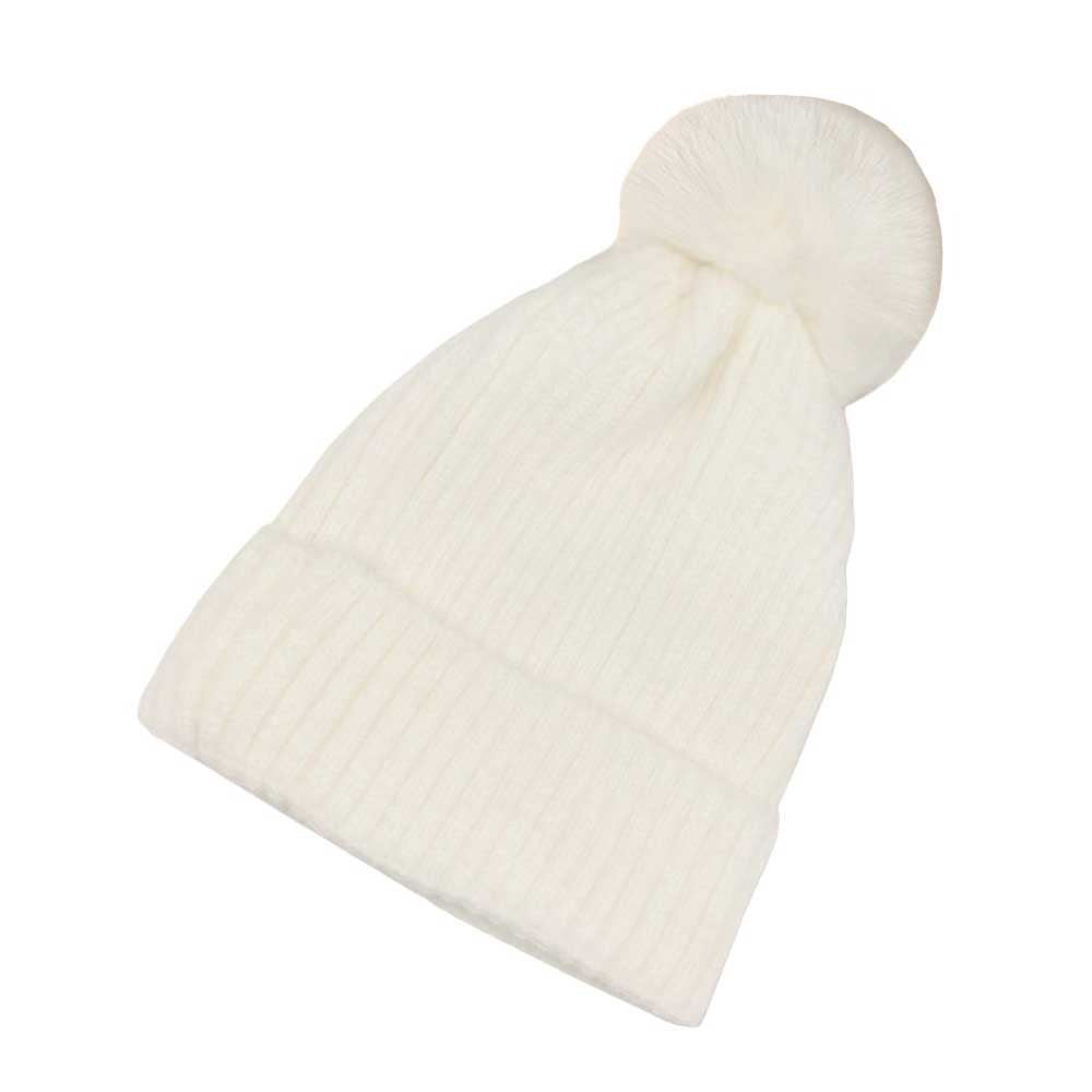 White Solid Knit Pom Pom Beanie Hat, stay warm during the chilly months with this cozy pom pom beanie hat. It is made with a soft, high-quality knit and features a pom-pom on the top. Keep your head warm and fashionable all winter long! The perfect gift item for friends and family members in winter.