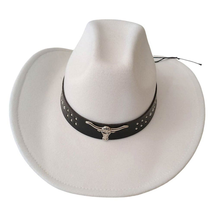 White-Steer Head Pointed Western Belt Pointed Cowboy Fedora Hat is a versatile accessory that adds a touch of Western flair to any outfit. With its pointed design and steer head embellishment, it is both stylish and functional. Made with high-quality materials, it is a durable and long-lasting addition to your wardrobe.