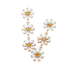 White Stone Cluster Triple Flower Link Dropdown Earrings are a perfect addition to any outfit. The beautiful design features a trio of clustered stones and delicate flower links, creating a unique and elegant look. Made with high-quality materials, these earrings are durable and bring a touch of sophistication to your style.