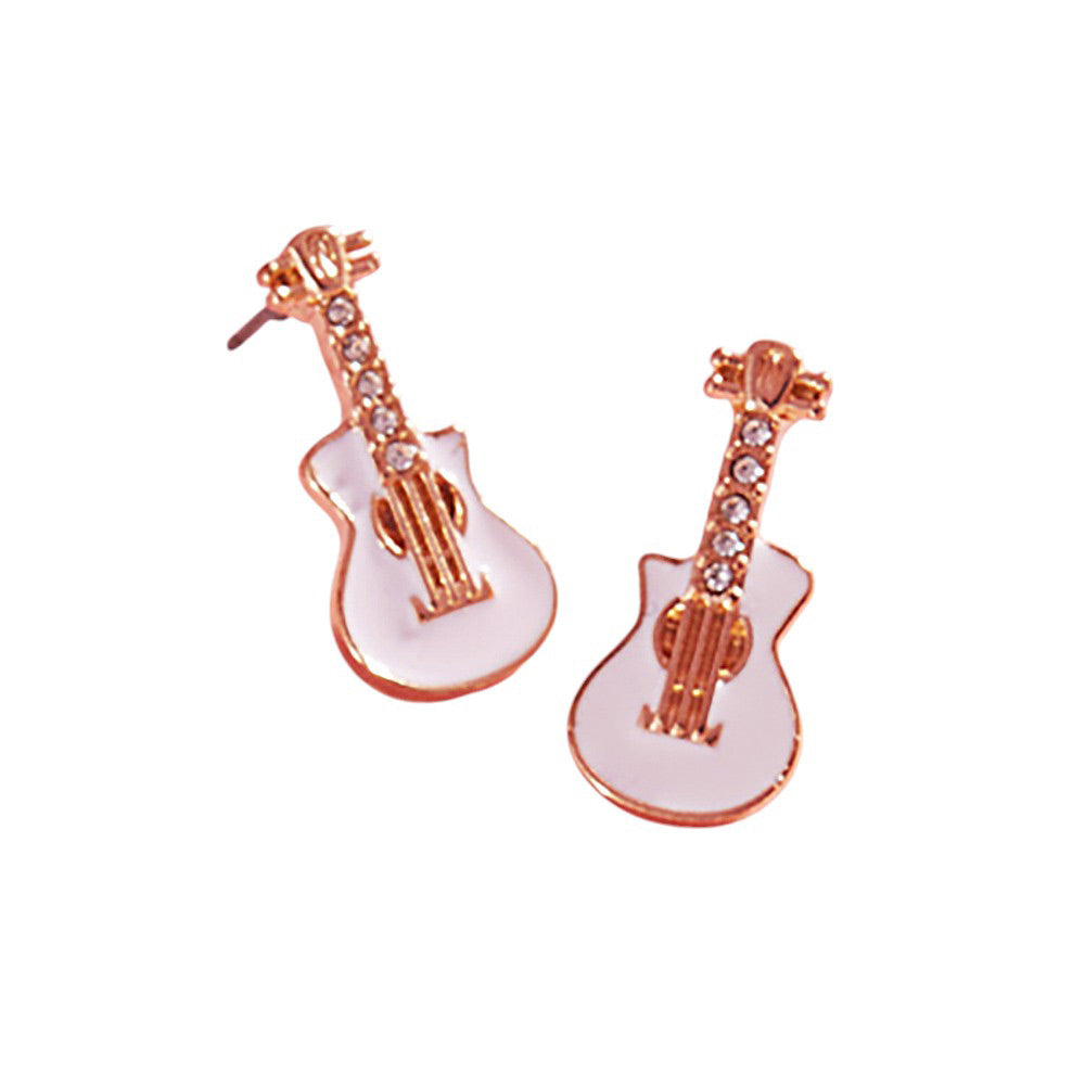 White-Stone Paved Enamel Guitar Stud Earrings, A stylish and unique addition to any jewelry collection. With a delicate design and expert craftsmanship, these earrings offer a sophisticated touch to any outfit. Made with high-quality materials, they are durable and long-lasting and perfect gift for your friends and lovers
