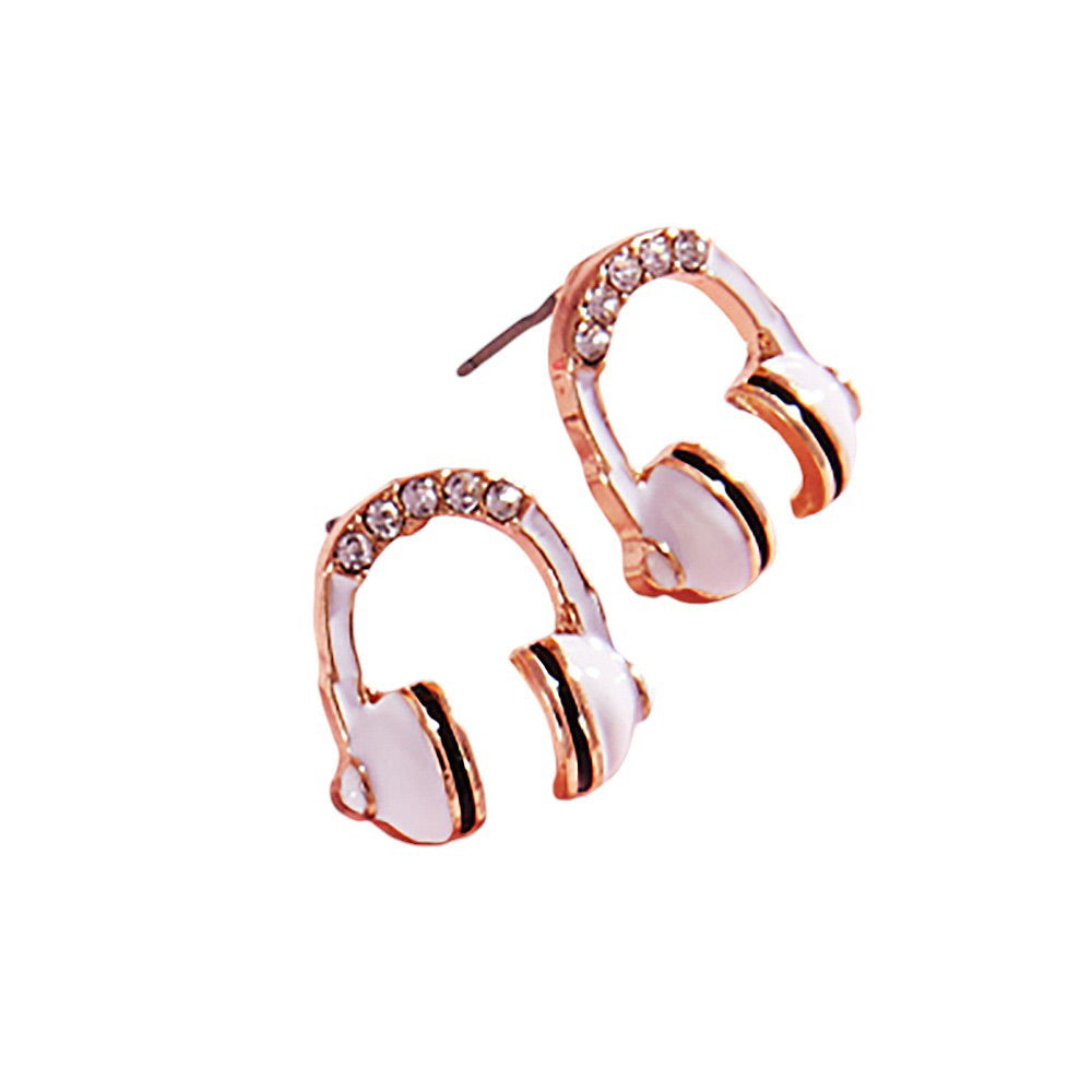 White-Stone Paved Enamel Headphone Stud Earrings are a must-have for any music lover.Made with high-quality materials, these earrings are durable and stylish.The stone and enamel detailing adds a touch of elegance, making them perfect for any occasion.Show off your passion for music with these unique and fashionable earrings