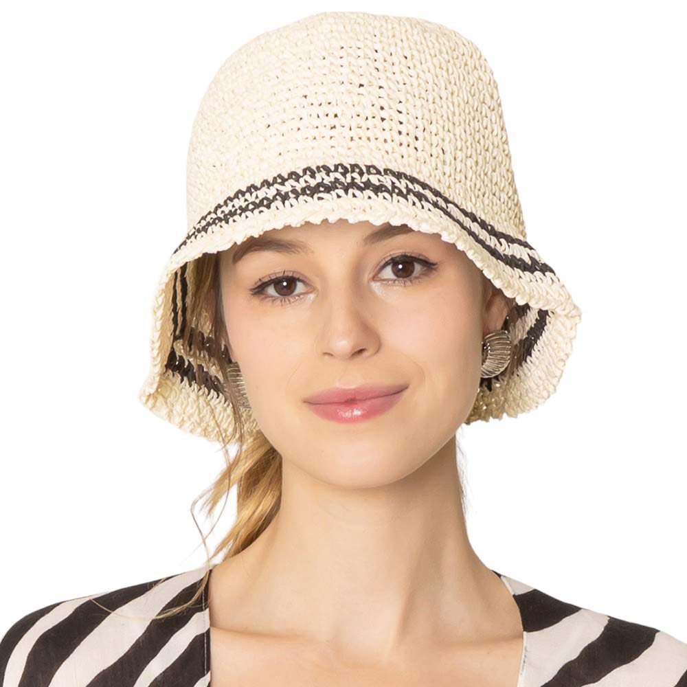 White Rock this Stripe Straw Bucket Hat and keep the sun out of your eyes while staying stylish! Made with durable and lightweight straw with a fun stripe pattern, this hat is perfect for any outdoor adventure. Stay cool, and stay trendy with this must-have accessory! A perfect gift Outdoor Striped Sun Hat.