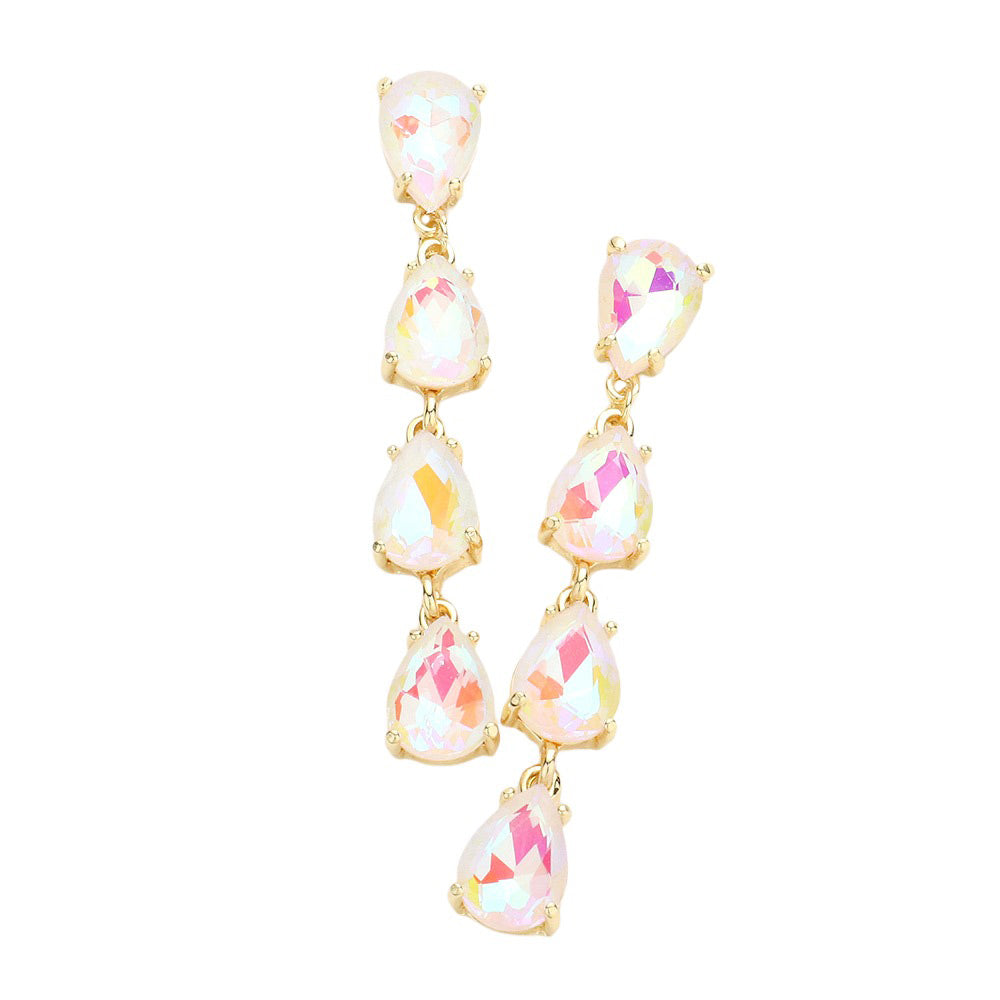 White Teardrop Stone Link Dangle Evening Earrings, add a subtle hint of sophistication to your special occasion look. Crafted from stones in a variety of colors, these earrings feature a delicate teardrop stone design that will sparkle and shine under the evening light. Perfect gift for your loved ones on any meaningful day.