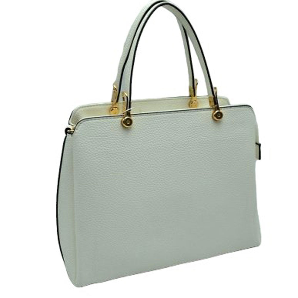 White Textured Faux Leather Top Handle Tote Bag, is designed with state-of-the-art faux leather. It features a textured design and a comfortable top handle for easy carrying. Its spacious interior allows you to carry your everyday necessities in style. Perfect for any occasion or everyday use making it a great gift choice.
