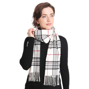 White Trendy Plaid Check Patterned Oblong Scarf, accent your look with this soft oblong scarf to receive compliments. It's beautifully designed with Plaid Check which makes your beauty more enriched. Highly versatile scarf and great for daily wear in the cold winter to protect you against the chill. A great wardrobe staple.