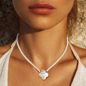 White White Gold Dipped Mother Of Pearl Pendant Necklace, turn your neck into a chic fashion statement with this mother-of-pearl pendant necklace! This beautifully unique designed necklace with beautiful colors is suitable for wives, friends, and mothers. Perfect Birthday, Mother's Day Gif, or any meaningful occasion.