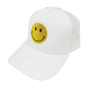 White Yellow Bling Smile Accented Mesh Back Baseball Cap, this stylish baseball cap is the perfect accessory for any casual outing. Comfortable and perfect for keeping the sun off of your face. It looks so pretty, bright, and elegant in any season. This cap is a fantastic gift for your loved one.