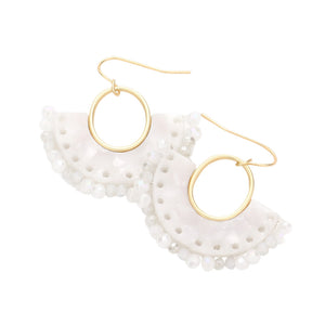 White Half Round Celluloid Acetate Faceted Bead Trimmed Dangle Earrings! Lightweight and unique, an eye-catching design, sure to add a bit of sparkle to any look. Show the world your unique style! Perfect Birthday Gift, Anniversary Gift, Graduation Gift, Prom Jewelry, Regalo Navidad, Regalo Cumpleanos, Thank you Gift
