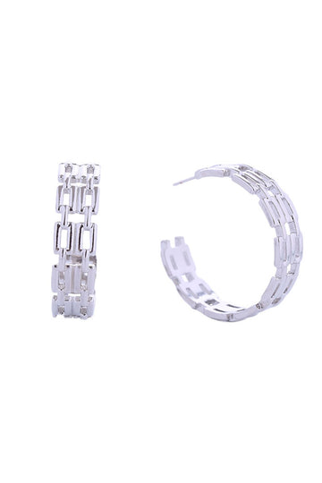 White Gold Elegant double square link post earrings crafted in brass with 14K gold or white gold dipping. Each earring measures 3cm, offering a modern geometric silhouette that complements any style. Hypoallergenic construction ensures comfortable all-day wear. Lead and nickel compliant for safety and peace of mind.