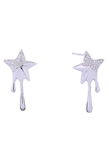 White Gold Elevate your everyday look with these stunning 14K Gold/White Gold Dipped Dripping Star Post Earrings. Crafted from quality brass and adorned with sparkling cubic zirconia, these earrings combine elegance with comfort. At 2.5cm, they're the perfect size for versatile styling whether you're dressing up or keeping it casual.