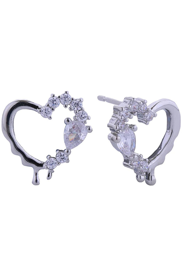 White Gold Elegant 14K gold and white dipped post earrings featuring a delicate love design adorned with sparkling cubic zirconia pavé stones. Crafted from hypoallergenic brass, these 1.1cm diameter earrings are perfect for sensitive skin. Lead and nickel compliant for safe, worry-free wear. A timeless addition to any jewelry collection.