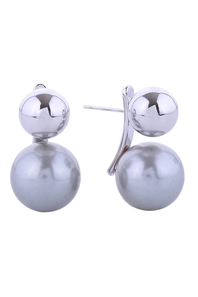 White Gold Elegant pearl ball drop post earrings crafted with 14K gold and white gold dipping over brass. Each earring features a lustrous pearl sphere measuring 2.3cm in diameter, suspended from a secure post back design. Hypoallergenic construction ensures comfortable all-day wear, while lead and nickel compliance guarantees safety and peace of mind. Expertly made in Korea with attention to quality craftsmanship. Perfect for adding a touch of timeless sophistication to any occasion from everyday elegance 