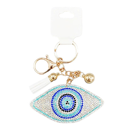 Bling Evil Eye Tassel Bag Charm - Clear White