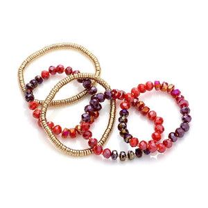Wine 5PCs Faceted & Heishi Beaded Multi Layered Stretch Bracelet, is crafted with a combination of faceted and heishi beads for a unique look. The stretchable design fits most wrists, making it perfect for special occasion. The multi-layered design adds a stunning look that will be sure to turn heads.