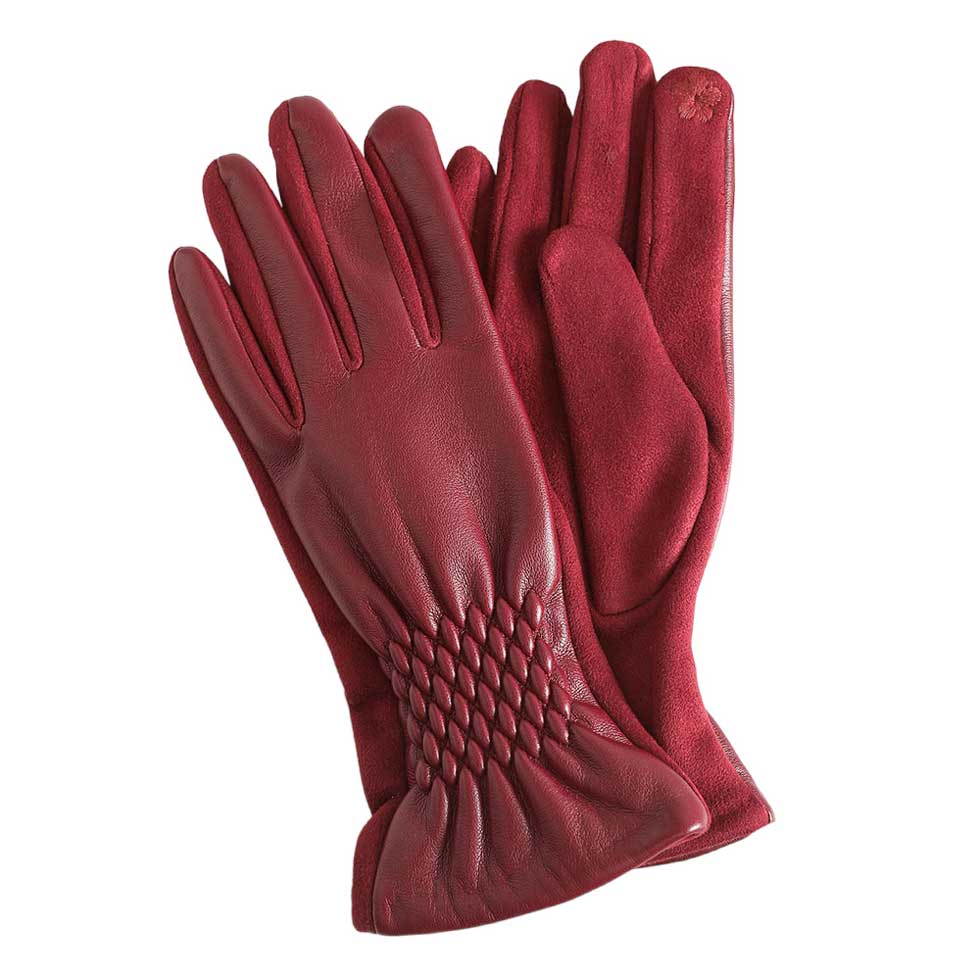 Wine Pleat Detailed Touch Smart Gloves, give your look so much eye-catchy with Gloves, a cozy feel. It's very fashionable, attractive, and cute looking that will save you from cold and chill on cold days. It will allow you to use your electronic devices and touchscreens while keeping your fingers covered, and swiping away! 