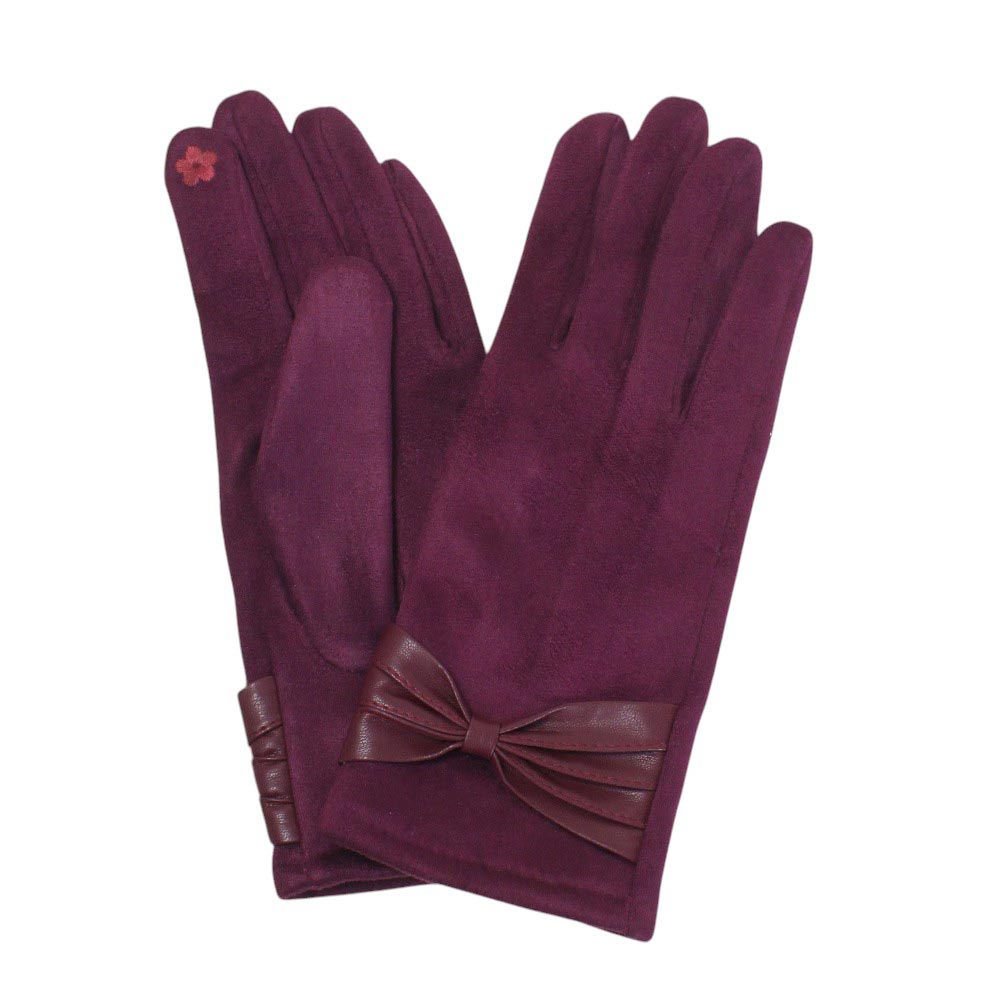 Wine-Ribbon Deco Pointed Suede Feel Smart Touch Gloves are the perfect combination of style and functionality. With a soft suede feel and smart touch feature, you can stay warm and use your touchscreen devices with ease. The ribbon deco adds a touch of elegance to these versatile gloves. Ideal for gift.